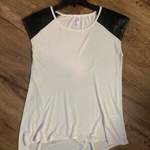 Women's Womens Target Xhilaration Cream & Black Shirt Top w Faux Leather Sleeves